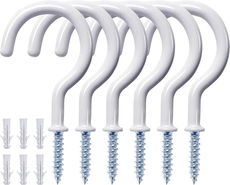 Etoolia 12 Pcs Ceiling Hooks for Hanging Plants  Cups  Utensils and Christmas String Lights  1-1/4 inch Vinyl Coated Screw-in Plant and Cup Hooks for Wooden and Drywall with Anchors - White - Image 1